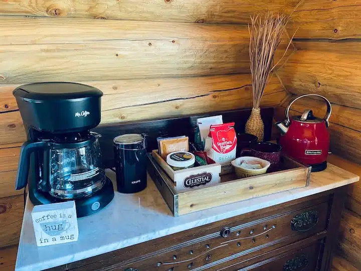 Coffee and tea station.